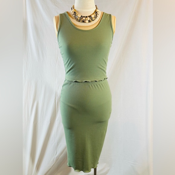 Ribbed Knit Paperoc Tank and Midi Skirt Set in Sage Green - Picture 12 of 13